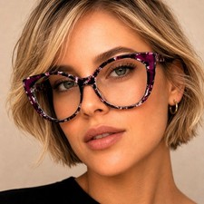 Cat Eye Fashion Glasses Clear Lenses Leopard Purple