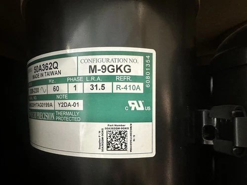 RECHI AMANA GOODMAN COMPRESSOR #50A362Q/ 208-230V/ 60Hz/1PH/ R-410A