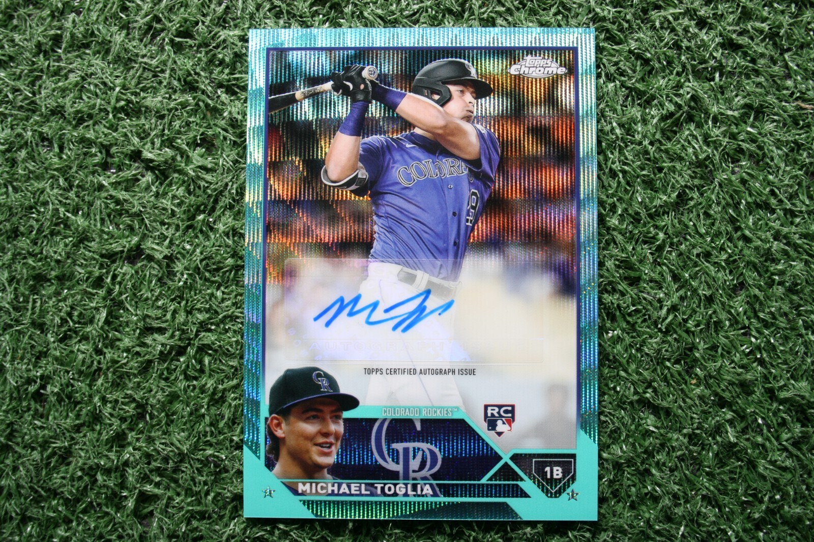 Michael Toglia 2023 Topps Chrome Autographs #AC-MT Aqua Wave Refractor /199 RC