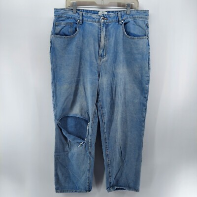 cotton on jeans women size 12 straight leg jean high Rise light blue  distressed