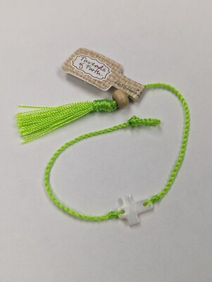 Mother of Pearl Baby Bracelet Thread cord Color: LIME GREEN By: Threads of Faith