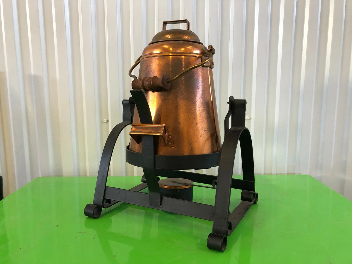 LARGE Copper Cowboy Coffee Pot Water Kettle With Cast Iron Warmer