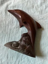 Vintage Bronze Dolphin Sculpture Jumping On Top Of Wave Small Size India