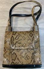 VTG Python Snake Skin faux leather Purse BROWN TAN 3 Compartment Clean 