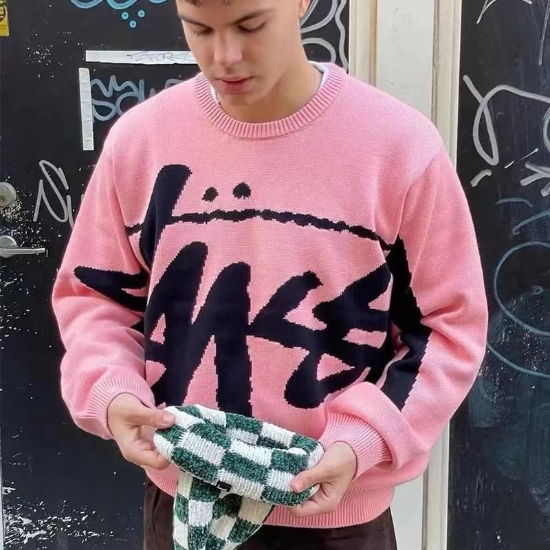 New Stussy letter knitted jacquard sweater men's and women's New Stussy letter knitted jacquard sweater men's and women's