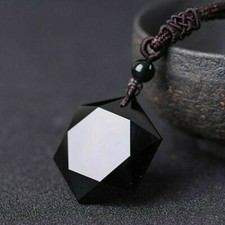 Lucky Obsidian Pendant Hexagram Necklace Black Jewelry Blessing Amulet