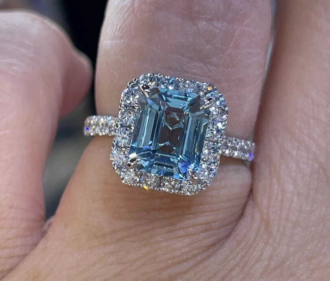 Lab created aquamarine ring deals