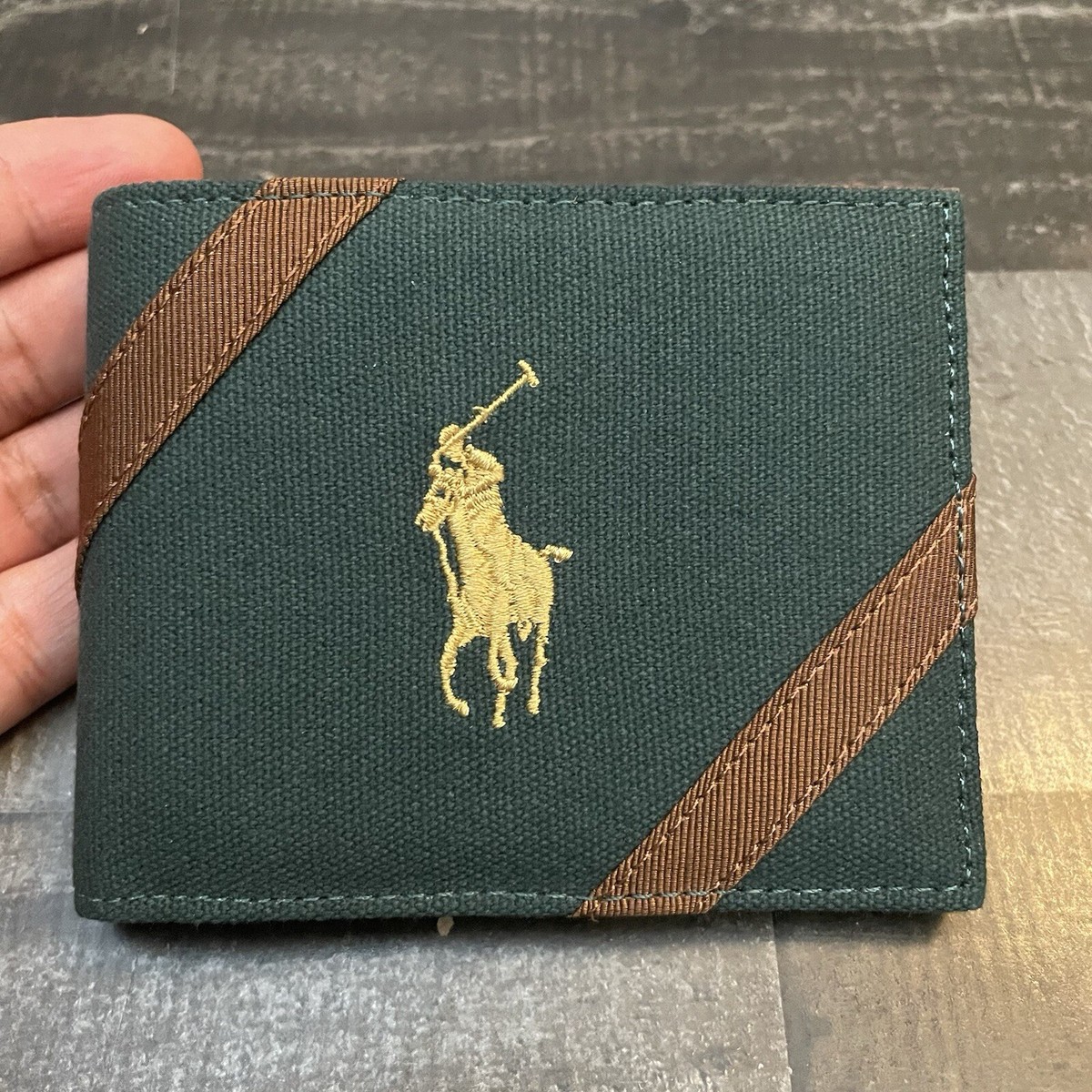 Polo Ralph Lauren Pony Green And Brown Mens Bifold Wallet Excellent  Condition