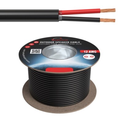 250ft Speaker Cable Outdoor 12AWG 12/2 CL3 Direct Burial Oxygen Free Copper Wire