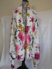 Scarf Wrap Oversized Woven Multicolor Floral Birds Semi Sheer 70" L X 33" W