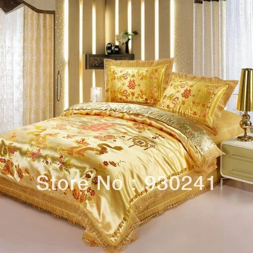 Красный атласный дракон/феникс китайский комплект постельного белья современный костюм жаккардовое постельное белье - Изображение 2 из 4