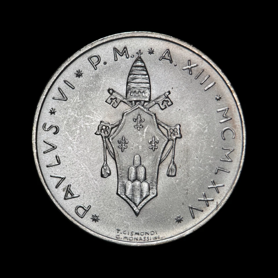 CIUDAD DEL VATICANO. 1975, 500 Liras, Plata - Pablo VI, Eucaristía, Comunión Uvas 5 Foto 2 de 3