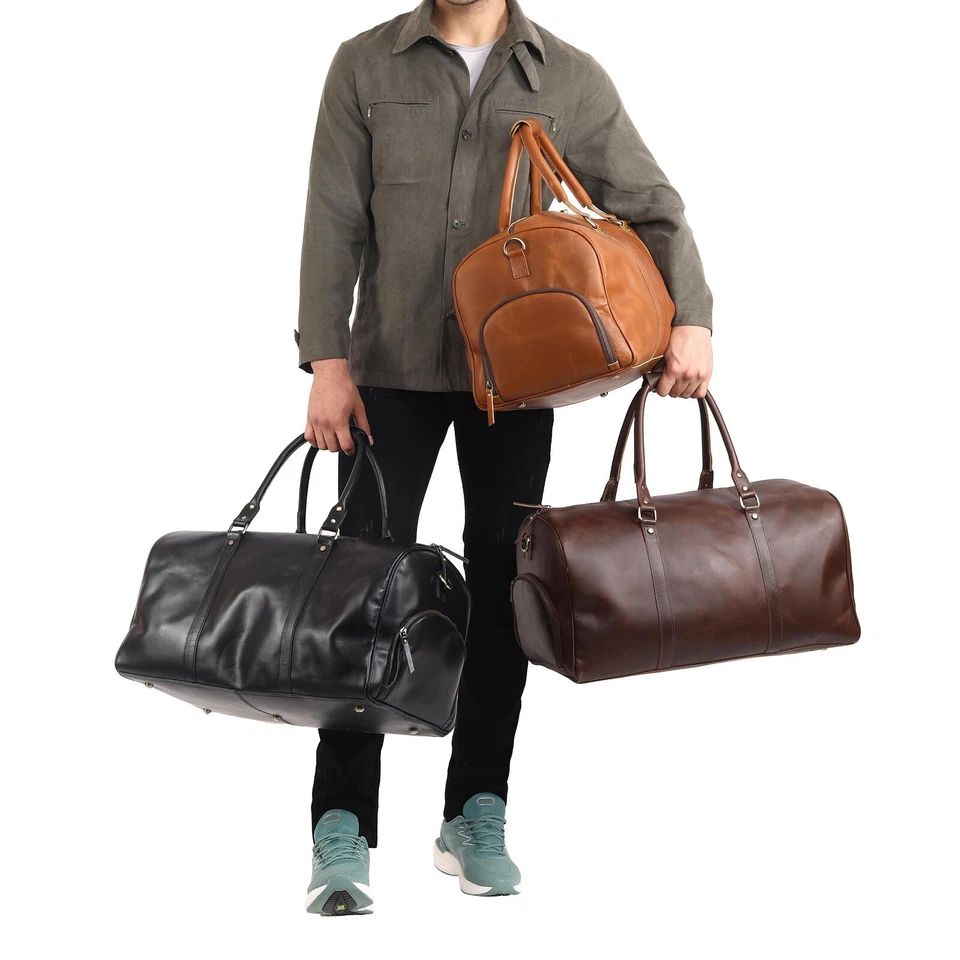 Travel Duffle Bag with Shoe Compartment, Gym Genuine Leather  Weekend Overnight - Image 2 of 4