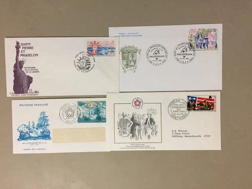 Four FRANCE COLONIES fdc:St PIERRE&MIQUELON,ANTARCTIC TERRITORY,Fr POLYNESIA