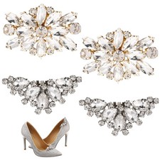 AHQiZFX 2 Pair Rhinestone Shoe Clips for Women, Elegant Medium, Gold, Silver
