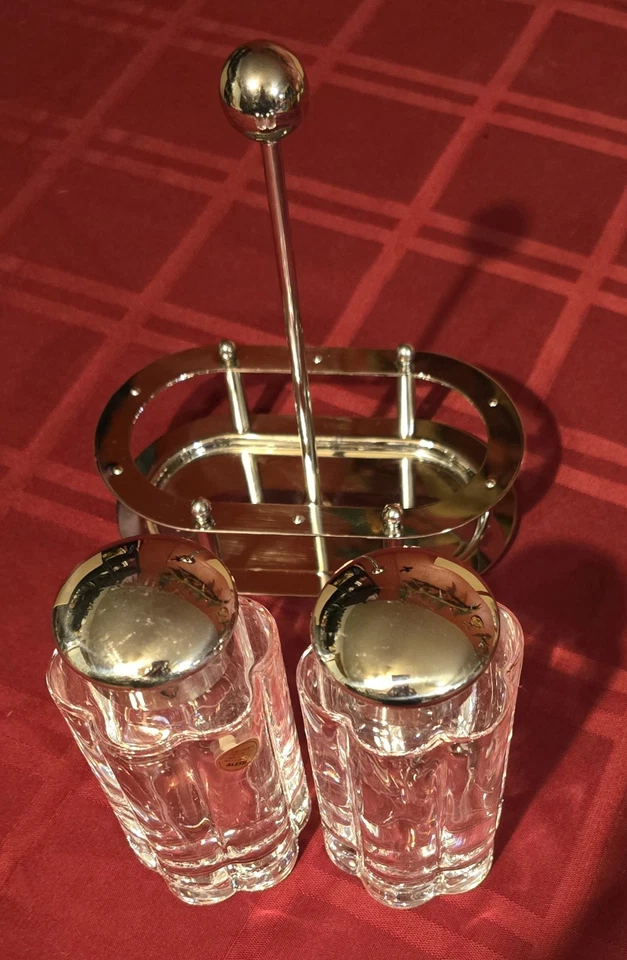 Vintage Michael Graves Alessi Oil & Vinegar Set Crystal & Stainless 18/10 Italy - Image 3 of 4