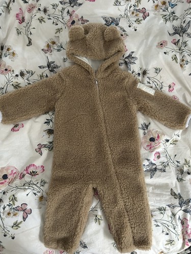 Moncler Teddy Hooded Baby Grow Bunting Winter Suit Beige Fleece 12/18M FW25 Coll