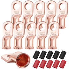 10PCS 2 AWG-3/8 Heavy Duty Battery Lugs with 3:1 Heat Shrink Tubing, Ring Termin