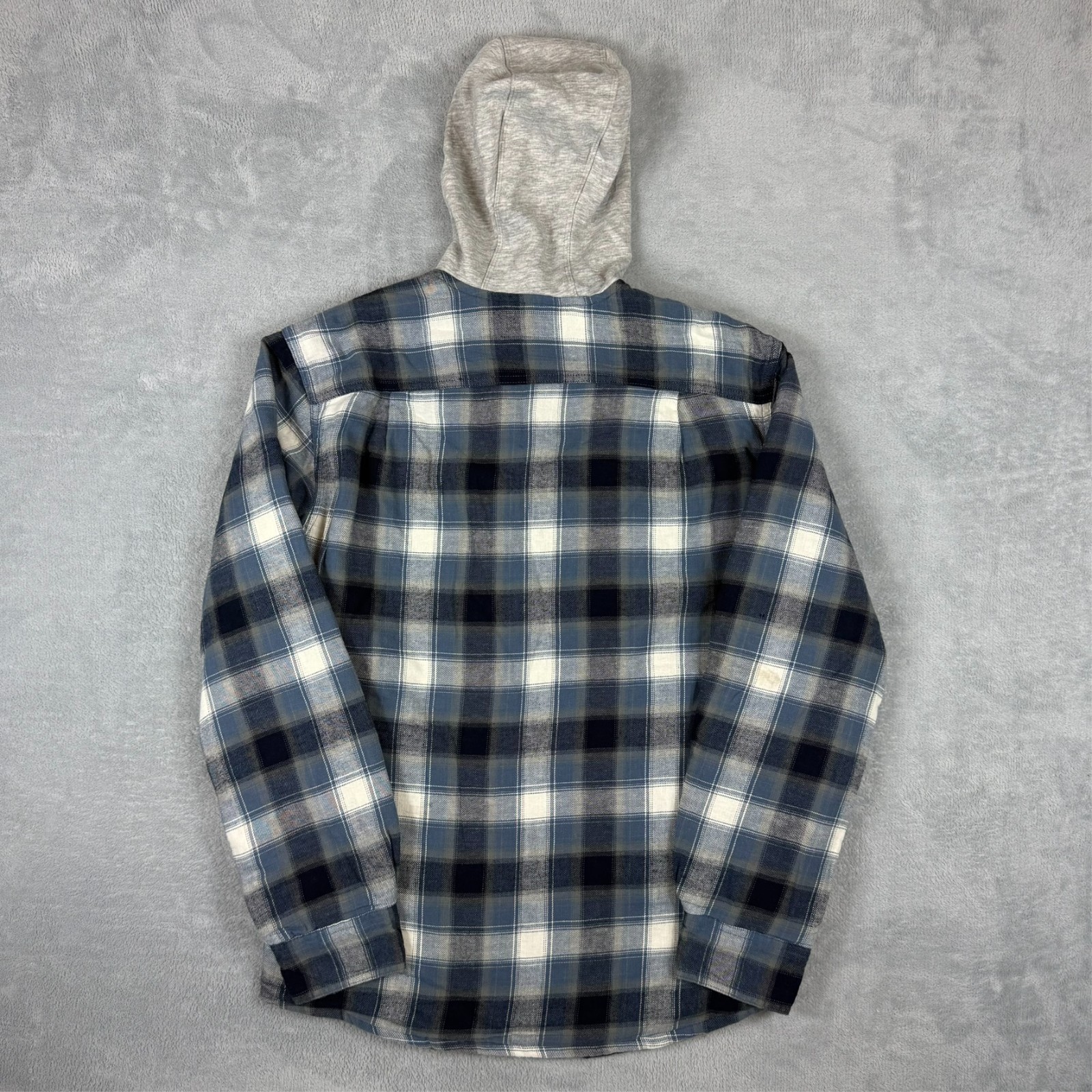 Vintage Wrangler Authentics 2000s Y2K Navy Blue Tartan Small Hooded Shirt Jacket image 8