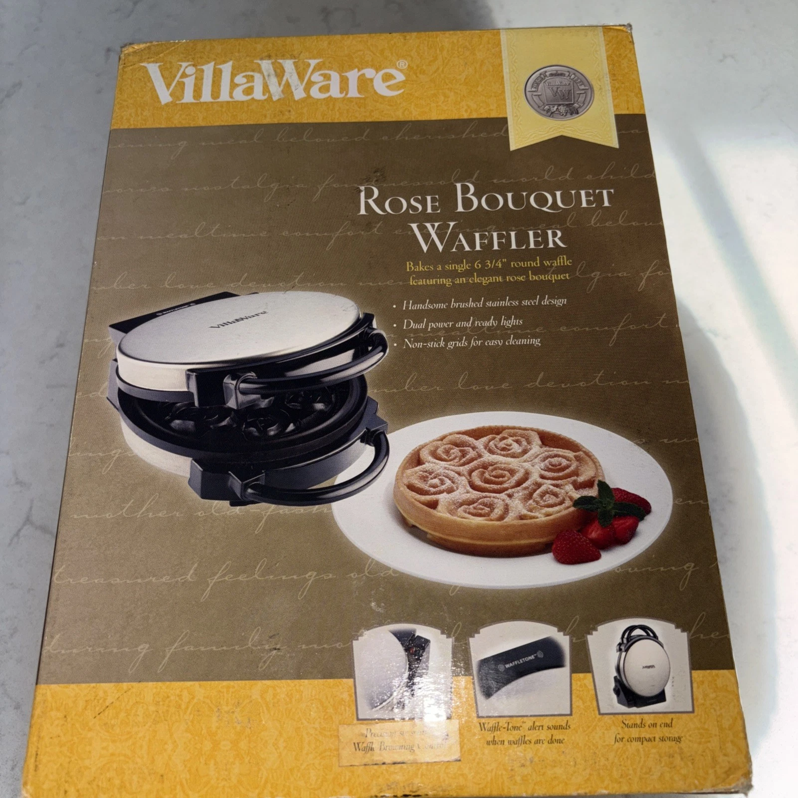VillaWare Rose Bouquet Waffle Waffler Maker Model 3301