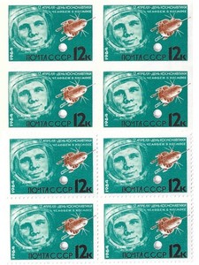 Postal 2 Blocks of 4 stamps Gagarin Flight Vostok-1  USSR 1964 Rocket