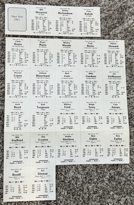 Avalon Hill MLB Statis-Pro Baseball ''Great Teams'' - 1961 New York Yankees Cards