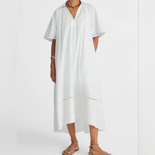 Madewell Women’s White Poplin Splitneck Midi Shirtdress Minimalist NWT Coastal