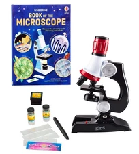 AMSCOPE 10pc Beginner 100X-400x-1200X Microscope Science Kit for Kids w/Book