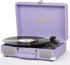 Vinyl Record Player, Vintage 3-Speed Bluetooth Turntable with Speakers, Purple