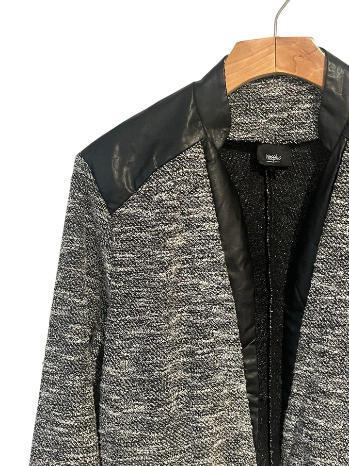 MOSSIMO Cropped Jacket Womens M Open Front Black White Rayon Leather Zippers - Image 2 of 4