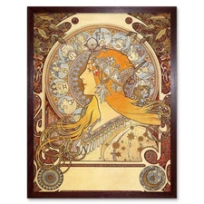 Alphonse Mucha Zodiac 1896 Old Master Painting 12X16 Inch Framed Art Print