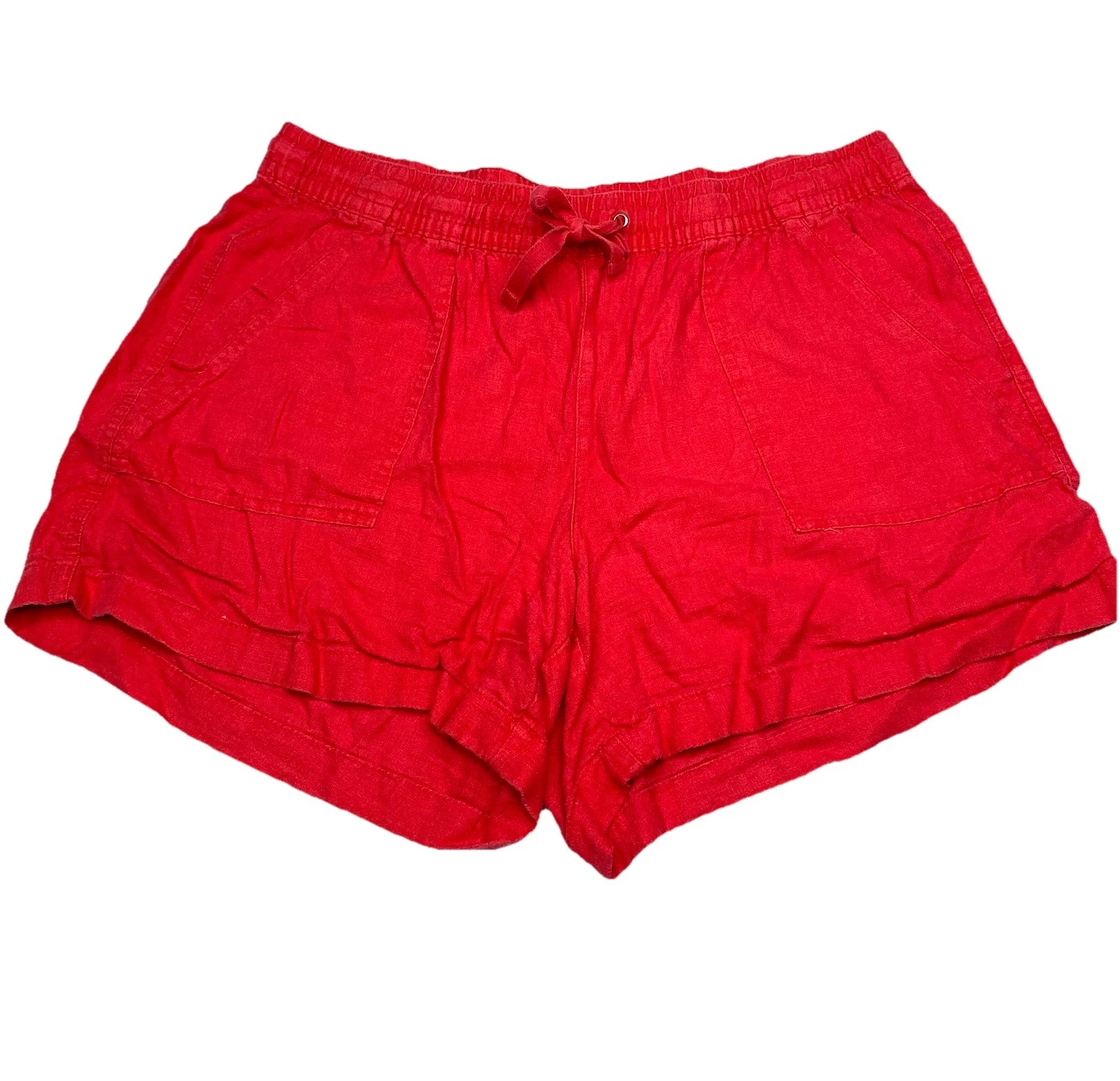 VTG Nautica Womens Red Drawstring Shorts Lightweight Linen Blend Size L