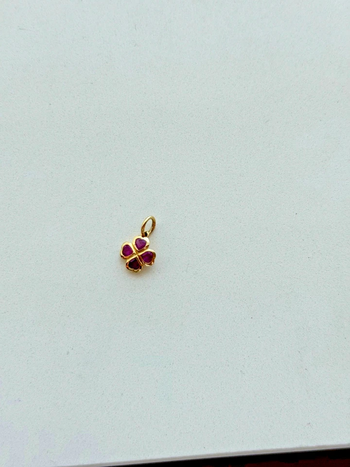 NEW 14 KARAT GOLD Art Deco Ruby mini four leaf clover charm14k chains available  - Image 2 of 4