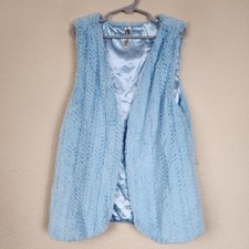 Large Vintage Kids Girls Light Blue Faux Fur Vest