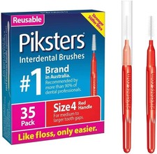 Piksters Interdental Brush Medium/Large Gaps 35 Pack Red Size 4