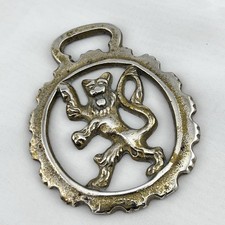 Brass Horse Medallion Vintage English Royal Rampant Lion Leo Cat Parade Harness