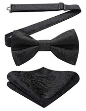 Bow Ties for Men Paisley Floral Pre-tied Bowtie Pocket Square Set D-black3