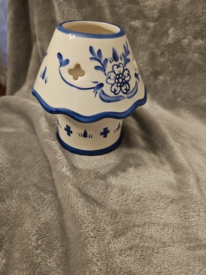 Cute Little Candle Lamp, Blue&Wht, Cutouts , Ceramic - Image 3 of 4