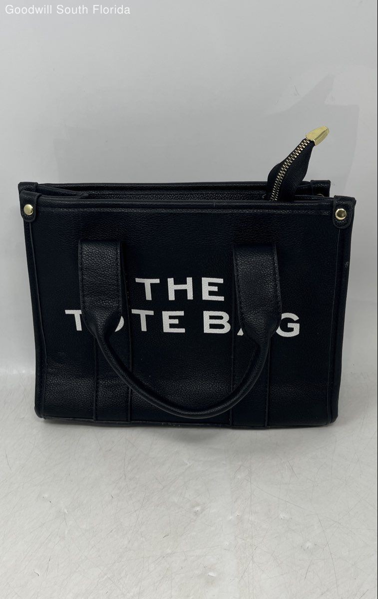 Unbranded Womens Black Leather Double Handle Zipper Mini Tote Bag