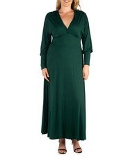 24seven Comfort Apparel Womens Plus Size 3X Bishop Sleeves Maxi Dress Green $102