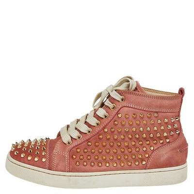 Christian Louboutin Peach Nubuck Spike Embellished Louis Orlato