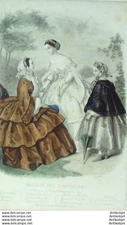 1857 Ladies Shop Fashion Engraving #8 (Watercolor Old Fashion Plate)