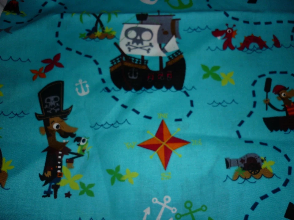David Textiles Cotton Quilt PIRATE Kids Ship SailBoat Flag Children's Map 28x40" - Image 3 of 3