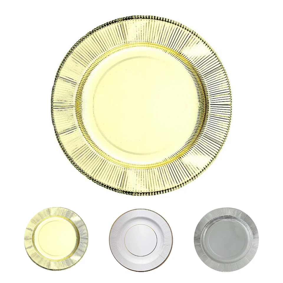 25 Platos Cargador Papel Redondos 13" Borde Metálico Fiesta Eventos Vajilla Foto 2 de 3