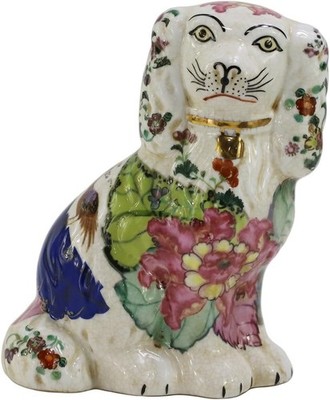 tobacco leaf staffordshire dogs floral dog pair 6  Grace Harris Collection This pair of classic foo dogs or guardian lions feature a hand painted tobacco leaf motif Tobacco Leaf floral Staffordshire dog