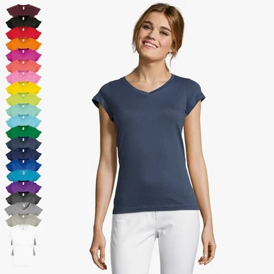 SOL'S - Ladies V Neck T Shirt Moon V Ausschnitt Damen Tshirt Figurbetont S - 3XL - Bild 1 von 4
