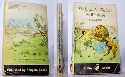 The Chronicles of Narnia by CS Lewis, set of 7 1970s Puffin paperbacks.
