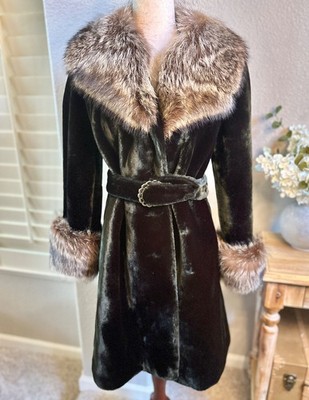Vintage Saks Fifth Avenue Borgazia Coat Real Fox Fur Trim Belted Glam