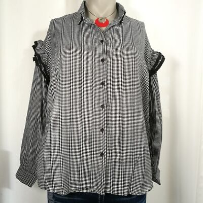 NWT LOST INK London Women's Black White Gingham Plus Size 2X Button Down Blouse