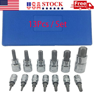 NEW 13pcs Torx Star Sockets & Bit Set Male Female T-torx Security Bits 3/8 Drive
